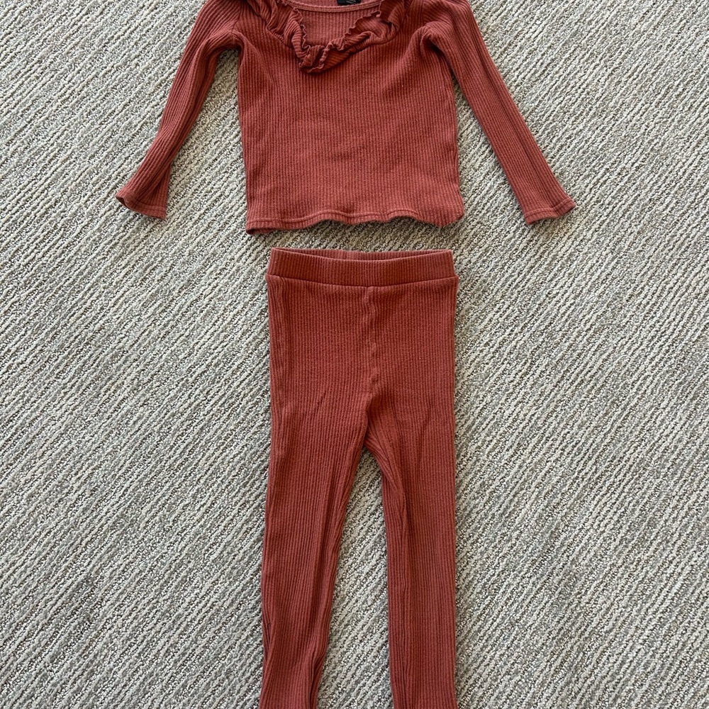 Rust Ribbed Long Sleeve Top and Leggings Set